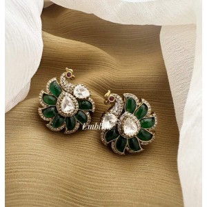 Victorian Kemp Dancing Peacock Stud - Green