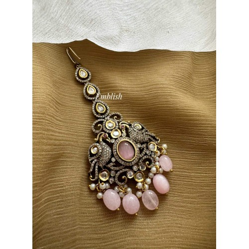 Victorian Flower Peacock Intricate Tikka - Pastel Pink