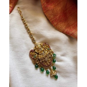 AD Lakshmi Peacock Flower Tikka - Green Beads