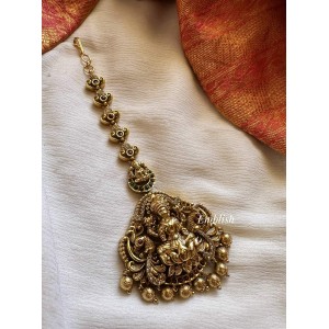 Antique Lakshmi with Peacock Flower Tikka - Gold Beads