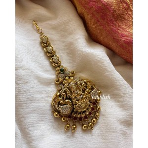 Antique AD Lakshmi with Peacock Flower Tikka - Gold Drops