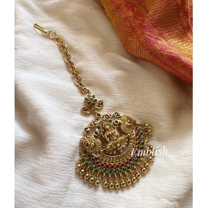 Antique Lakshmi with Peacock Kemp Tikka - Gold Drops