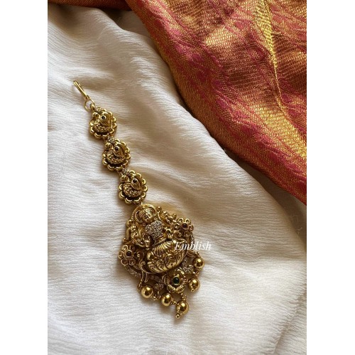 Antique AD Lakshmi with Peacock Tikka - Gold Drops