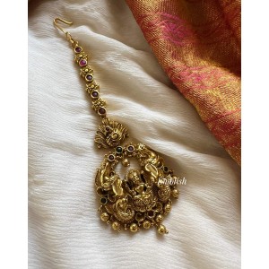 Antique Lakshmi with 3D Haathi Peacock Tikka - Gold Drops