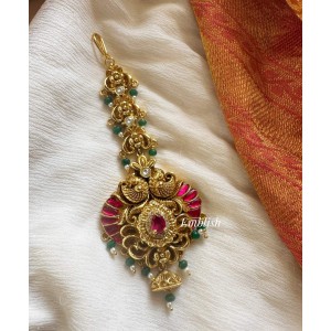 Antique Kundan Jadau Double Peacock Non Idol Tikka