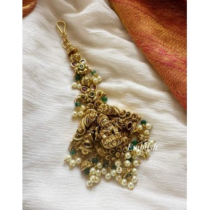 Gold alike Antique Lakshmi Peacock Flower Tikka - Pearl Beads