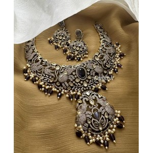 Royal Victorian Double Hathi Peacock Intricate Neckpiece - Purple