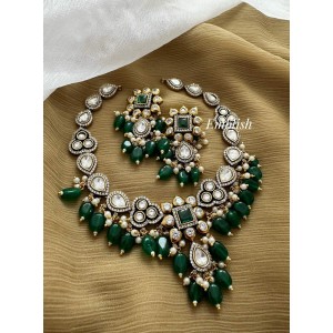 Victorian Square Flower Tear Drop Green Bead Neckpiece - Green