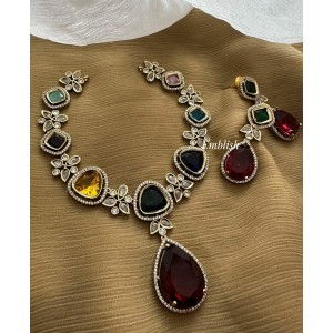 Victorian Flower Shape Tear Drop Multicolour Neckpiece