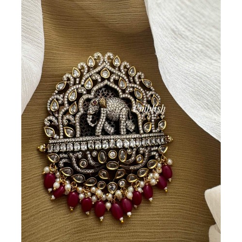 Victorian Haathi Mahal Hair Choti Come Clip - Red Beads