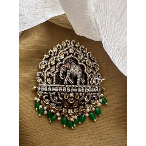 Victorian Haathi Mahal Hair Choti Come Clip - Green Beads