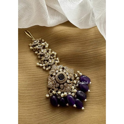 Victorian Flower Pearl Bead Tikka - Purple