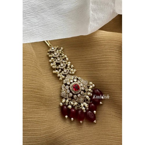 Victorian Flower Pearl Bead Tikka - Red