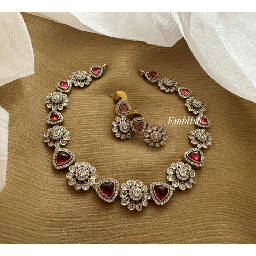 Miniature Victorian Flower Neckpiece - Red