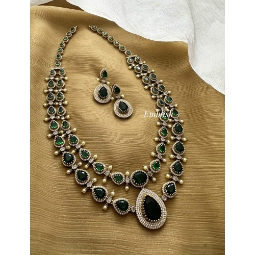 Royal victorian Tear Drop Double Layer Long Neckpiece - Green