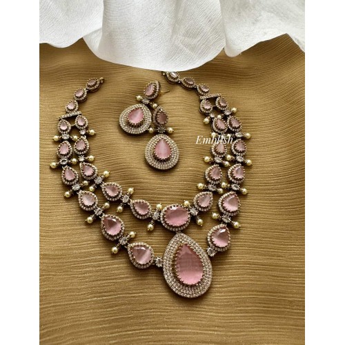 Royal victorian Tear Drop Double Layer Short Neckpiece - Pastel Pink