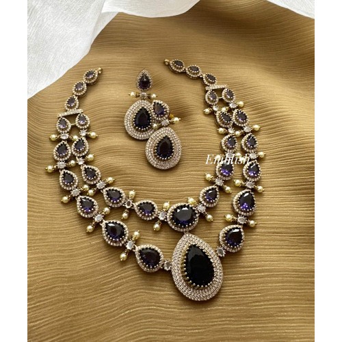 Royal victorian Tear Drop Double Layer Short Neckpiece - Purple