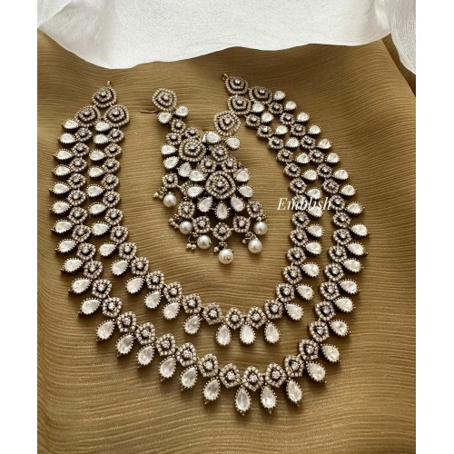 Royal victorian Tear Drop Double Layer Neckpiece - White