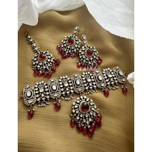 Grand Royal Victorian Flower Choker with Tikka Set - Red