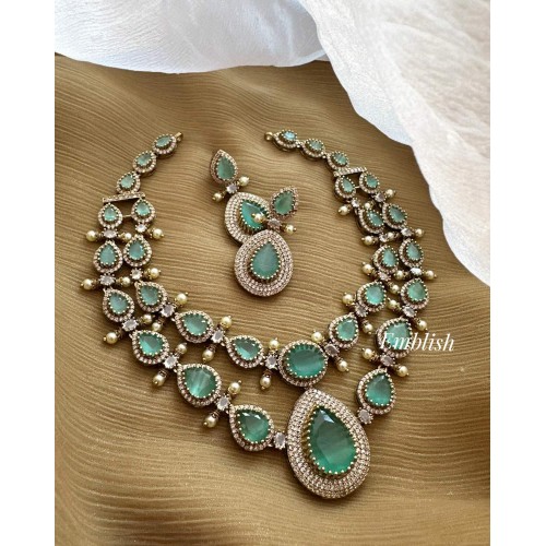 Royal victorian Tear Drop Double Layer Short Neckpiece - Pastel Blue