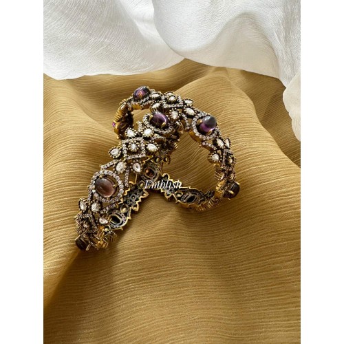 Victorian Flower Oval Bangle - Purple