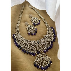 Royal Victorian Flower with Dancing Peacock Long Neckpiece - Purple