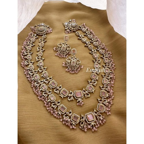 Royal Victorian Peacock Intricate Double Layer Neckpiece - Pastel Pink