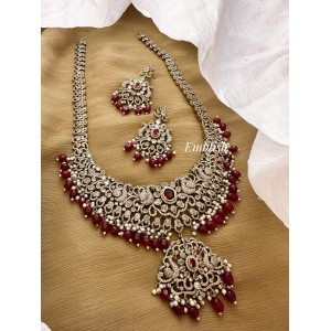 Royal Victorian Flower with Dancing Peacock Long Neckpiece - Red