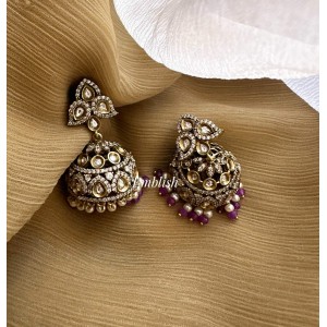 Victorian Flower Jhumkha 1 - Purple Beads