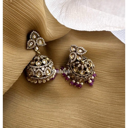 Victorian Flower Jhumkha 1 - Purple Beads