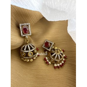 Victorian Square Flower Jhumkha - Red