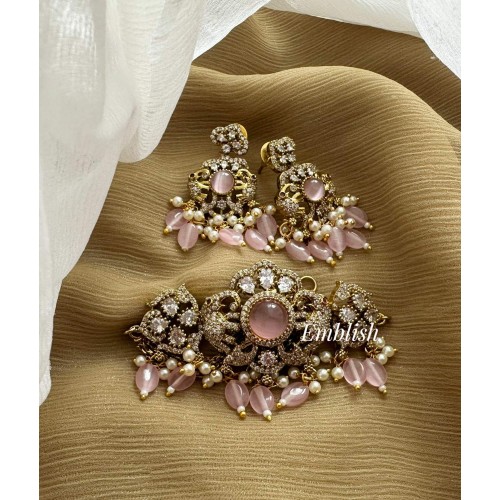 Victorian Flower with Double Haathi High Neck Choker  - Pastel Pink