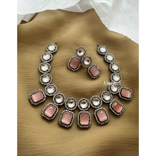 Victorian Kundan Classy Neckpiece - Pastel Pink