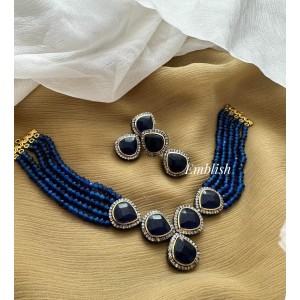 Victorian Tear Drop Crystal Bead Choker - Royal Blue