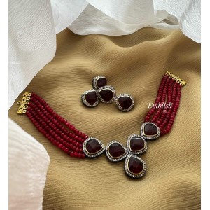 Victorian Tear Drop Crystal Bead Choker - Maroon