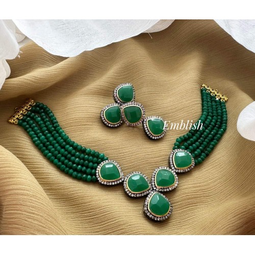 Victorian Tear Drop Crystal Bead Choker - Green