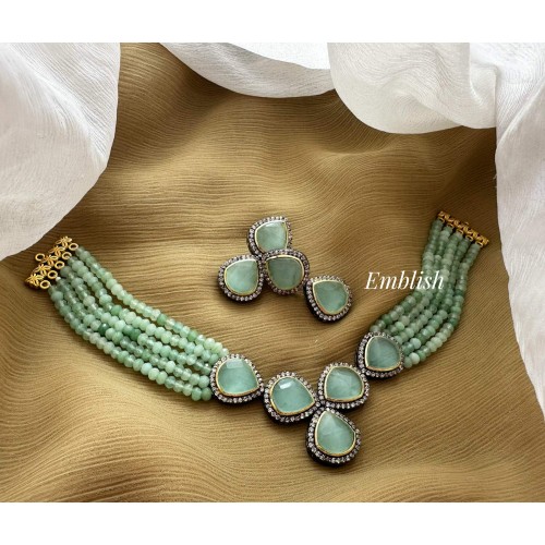 Victorian Tear Drop Crystal Bead Choker  - Mint Green