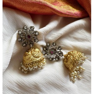 Victorian Flower Intricate Antique Jhumka - Red