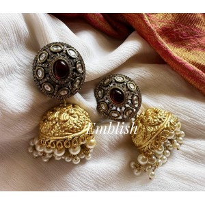 Victorian Flower Antique Jhumka - Red