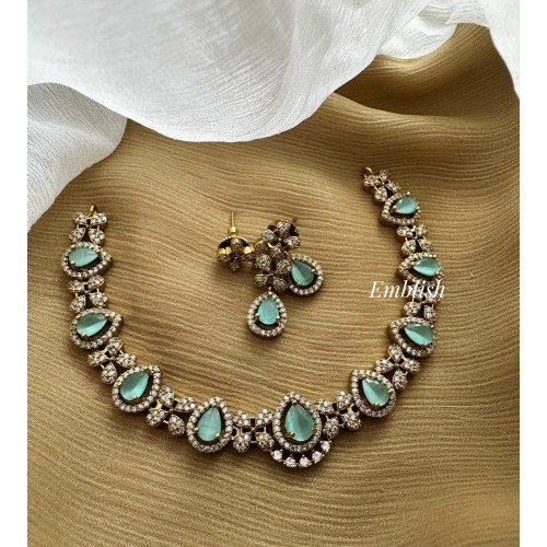 Victorian Thilak Elegant Short Neckpiece - Pastel Blue