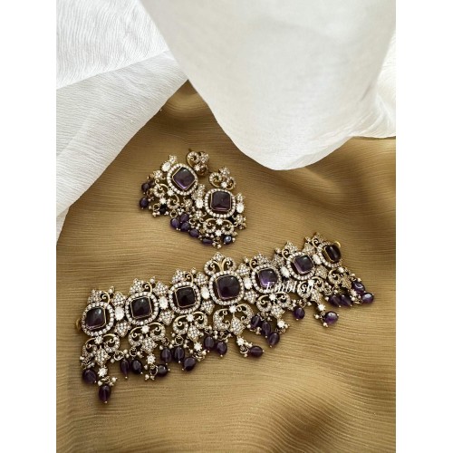 Grand Victorian Flower High Neck Choker - Purple