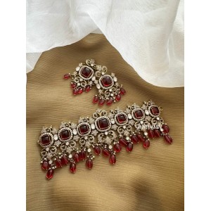 Grand Victorian Flower High Neck Choker - Red