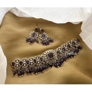 Victorian Flower Oval High Neck Choker - Purple