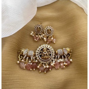 Victorian Antique Lakshmi with Double Haathi Choker - Peach