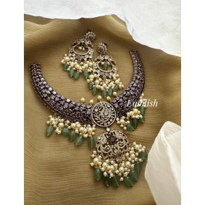 Royal Victorian Peacock with Double Peacock Pendant Short Neckpiece - Purple