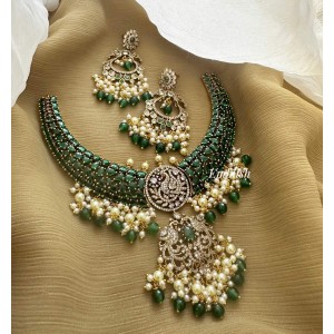 Royal Victorian Peacock with Double Peacock Pendant Short Neckpiece - Green