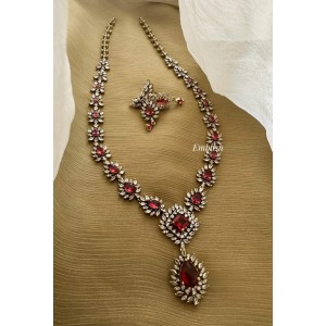 Fancy Victorian Flower Tear Drop Long Neckpiece - Glossy Red