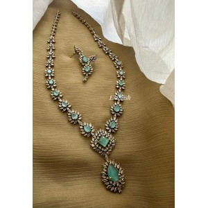 Fancy Victorian Flower Tear Drop Long Neckpiece - Pastel Blue