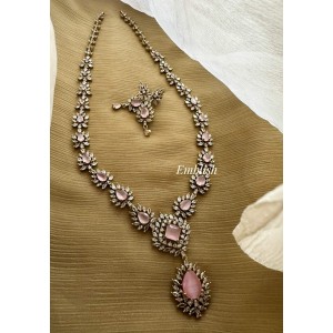 Fancy Victorian Flower Tear Drop Long Neckpiece - Pastel Pink