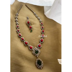 Fancy Victorian Coral Flower Tear Drop Long Neckpiece  - Green